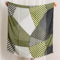 Macro detail of breathable black and yellow plaid scarf with fringe and dot pattern - Yellow Black White Polka Dot Patchwork (SL1904-076)