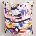 Detailed view of large abstract tropical print scarf with tassels and colorful patterns - Abstract Geometric Print (SL1904-067)