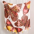 Close-up of lightweight brown butterfly print scarf featuring decorative yellow tassels - 180*100cm / Multicolor Butterfly Print (SL1904-070)