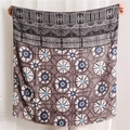 Detail of grey cotton linen scarf with blue and white geometric patterns and tassels - 180x90cm / Khaki (SL1904-083)