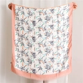 Détail d'un châle en lin avec bord rose et motif imprimé de feuilles de bambou - 180*90CM / Rose (SL1904-085 Rose)
