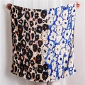Dettaglio della sciarpa color-block con stampa leopardata, motivi floreali e frange - Patchwork Leopardato Floreale (SL1904-093) / 180x90