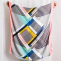 Sciarpa leggera effetto cotone con blocchi di colore geometrici e bordi sfrangiati - 180*90CM / Rosa