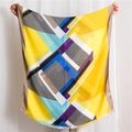 Women's shawl scarf with geometric color block patterns and fringe trim edges - 180*90CM / Brown