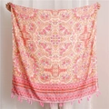 Scialle etnico boho in cotone e lino con fiori e nappe rosa per la protezione dal sole - 180*90CM / Stampa Floreale Rosa Con Nappine (SL1904-079)