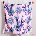 Pink cotton-feel scarf featuring purple cactus prints and delicate corner tassels - Pink Cactus Print Tassel Style (SL1904-097)