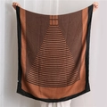 French style cotton linen scarf with black geometric stripes in caramel brown - Brown