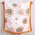 Detail of soft scarf with tassel edges featuring cactus and celestial sun patterns - 180*90CM / Multicolor Cactus Print (SL1904-150)