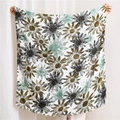 Long cotton linen sun flower printed shawl with frayed edges for sun protection - 180*90CM / Green