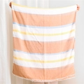 Detail of multi-color striped cotton linen scarf with soft fringe edges and breathable texture - 180cm x 90cm / Multicolored Striped Style (SL1905-021)