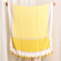 Detailed view of yellow and white bohemian cotton linen scarf with fringe and diamond patterns - 180*90CM / Yellow