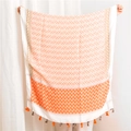 Detail showing Bohemian linen scarf with orange geometric patterns and tassel edges - 180*90CM / Orange