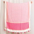 Detailed view of bohemian cotton linen scarf featuring pink floral patterns and fringe tassels - 180*90CM / Rose Red