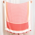 Detail of bohemian cotton linen scarf with ethnic geometric patterns and colorful tassels - 180*90CM / Red
