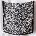 Large leopard print square scarf with black borders held open against a plain background - 180*90CM / White Leopard Print