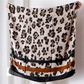 Classic leopard print cotton-linen scarf with wide black border and soft draped texture - Khaki / 180*90