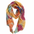 Beige cotton linen scarf with colorful dotted circular prints and frayed edges - Beige Animal Print