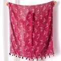 Deep red oversized shawl with white flying bird prints and decorative tassels - 180cm x 90cm / Red Flying Bird Print (SL1903-043 Red)