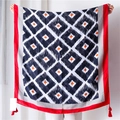 Detail view of the red and black geometric scarf featuring corner tassels and soft texture - Black Red Geometric Tassel Style (SL1903-028) / 180*90CM