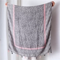 Detail of linen scarf featuring herringbone pattern, dot texture and bicolor tassels - 180*90CM / Gray Pink Splicing