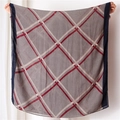 Checkered cotton linen scarf with red and navy blue geometric print for sun protection - 180cm x 90cm / Navy Blue Border