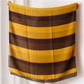 Mustard and brown striped cotton linen scarf shawl displayed in a full-width spread view - 180*100cm / Turmeric