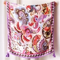 Detail of bohemian paisley shawl with purple flower patterns and tassels for beach sunshade - Purple Wave Paisley Tassel Style (SL1903-114)