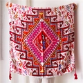 Pink bohemian sun protection shawl featuring geometric tribal patterns and fringe edge - 180*90CM / Red