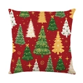 Festive red Christmas pillow cover with colorful hand-drawn tree patterns and stars - Christmas Forest Style (JYM639-4)