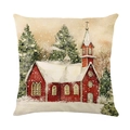 Funda de cojín cuadrada con estampado de escena de nieve y iglesia para Navidad - Jym635-1 / 45x45 Cuadrado (Sin Relleno)