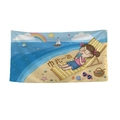 Microfiber beach towel featuring colorful summer cartoon girl and ocean illustrations - Beach Vacation Girl (STJ003-6)