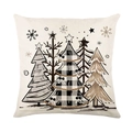 Fodera per cuscino natalizio con cinque alberi di Natale su tessuto di lino beige - Stile Albero di Natale Nordico (JYM636-1)