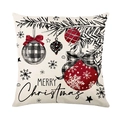 Funda de cojín navideña con adornos de cuadros rojos y negros y texto de Merry Christmas - Estilo de Adorno de Bola de Navidad (JYM640-1)