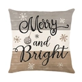 Federa natalizia in lino con stampa Merry and Bright e decorazioni a fiocco di neve - Stile Testo d'Arte Merry and Bright (JYM636-2)