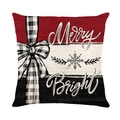 Funda de cojín navideña nórdica con estampado Merry Bright y cinta de cuadros rojos - Estilo de Bendición con Lazo de Cuadros (JYM640-2)