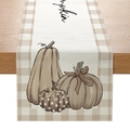Chemin de table automnal avec motif citrouille et bords à carreaux en lin rustique - 33cmx180cm / Citrouille Impression d'Art Bordure Plaid (ZQ035-4)