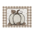 Tovaglietta in lino con zucche dipinte a mano e bordi a quadretti marroni per autunno - Stile Zucca Rurale (CD115-6)