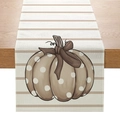 Chemin de table rayé avec citrouille d'automne et nœud marron sur table en bois - 33*183cm / Style Citrouille Rayures Points Marron (ZQT59-4)