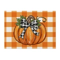 Tovaglietta in lino con zucca e fiocco a quadretti per decorazione della cucina autunnale - Zucca Plaid Arancione (CD115-8)