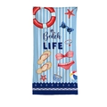 Rectangular Beach Life towel featuring blue stripes and summer beach icons on white backdrop - Beach Life (STJ005-2)