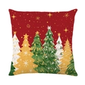 Christmas pillowcase with modern gold and green tree prints on a red faux linen background - Christmas Tree Pattern (JYM639-1)
