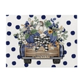 Linen placemat with harvest truck and pumpkin print on blue polka dot background - 32x21cm (Waterproof Poly-Linen) / Harvest Vintage Truck (CD114-5)