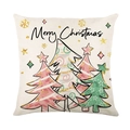 Weihnachts-Kissenbezug aus Leinen mit drei Tannenbäumen und Merry Christmas Schrift - 45*45cm (Ohne Kissenfüllung) / Weihnachtsbaum Druck (JYM641-1)