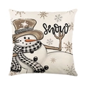 Linen Christmas pillowcase with snowman print and snow typography in beige finish - Scarf Snowman (DYM391-4) / 45x45cm