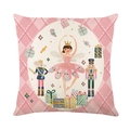 Rosafarbener Kissenbezug mit Weihnachtsmotiv, Ballettmädchen und Nussknacker Illustration - 45*45cm (Ohne Kissenfüllung) / Nussknacker Ballerina Mädchen (JYM641-2)