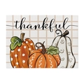 Linen placemat featuring autumn pumpkins and thankful text over a beige plaid pattern - 32x21cm (Waterproof Poly-Linen) / Thankful Pumpkins (CD114-6)
