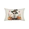 Halloween lendenkussenhoes met schattig skelet dat leest bij pompoen en kaars - Klein Skelet Lezend Stijl (JYZ016-3)