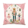 Nussknacker und Ballerina Illustration auf rosa kariertem Weihnachtskissenbezug - 45*45cm (Ohne Kissenfüllung) / Märchen Illustrationssammlung (JYM641-3)