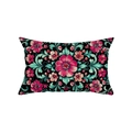 Bohemian floral lumbar pillow cover with pink flowers on a black background - Black Pink Large Floral Ethnic (JYZ021-8)