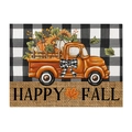 Linen placemat with orange pumpkin truck and black white plaid for autumn harvest - 32x21cm (Waterproof Poly-Linen) / Happy Fall Truck (CD114-8)